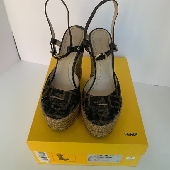 Authentic FENDI Zucca Monogram Espadrille Wedge Sandals EU 37 - Picture 2 of 9